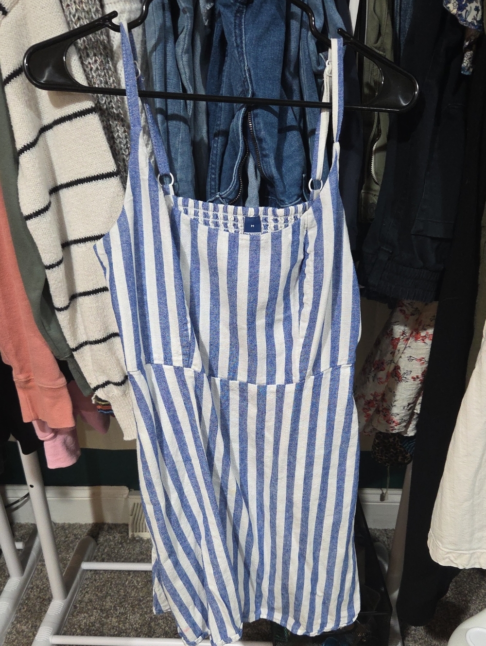 Old Navy Blue and White Striped Dress with Textured Bodice